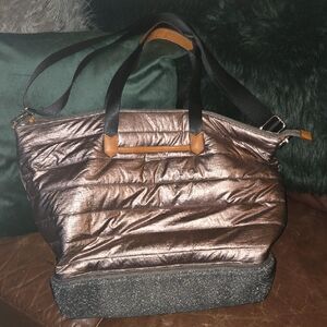 Stella & Dot Metallic Bronze Tote with Black Trim